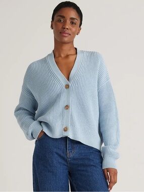 Quince Organic Cotton Fisherman Cardigan Oversized Sweater Sky Blue Size XS